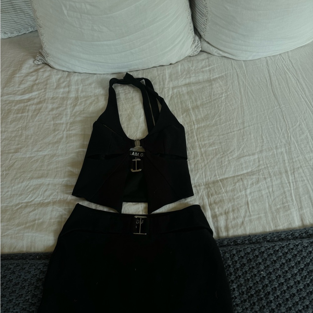 I.AM.GIA Black Halter Top and Skirt Set